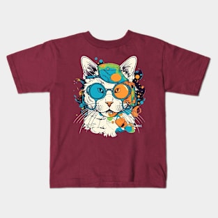 Retrofuturistic Lab Cat is Excited to See You Again  ( ⓛ ω ⓛ *) Kids T-Shirt